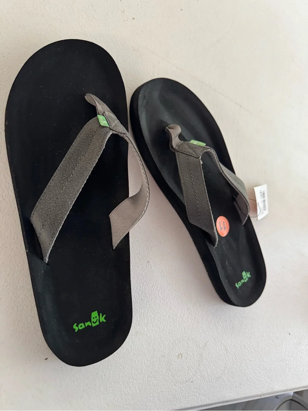 Sanuk Black and Gray Men's Canvas Strap Flip Flops